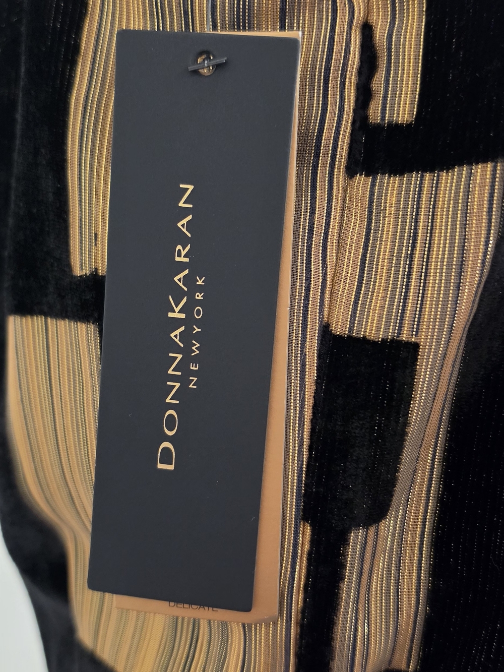 Donna Karan Black and Gold Geometric Midi Sheath Dress - Picture 12 of 15